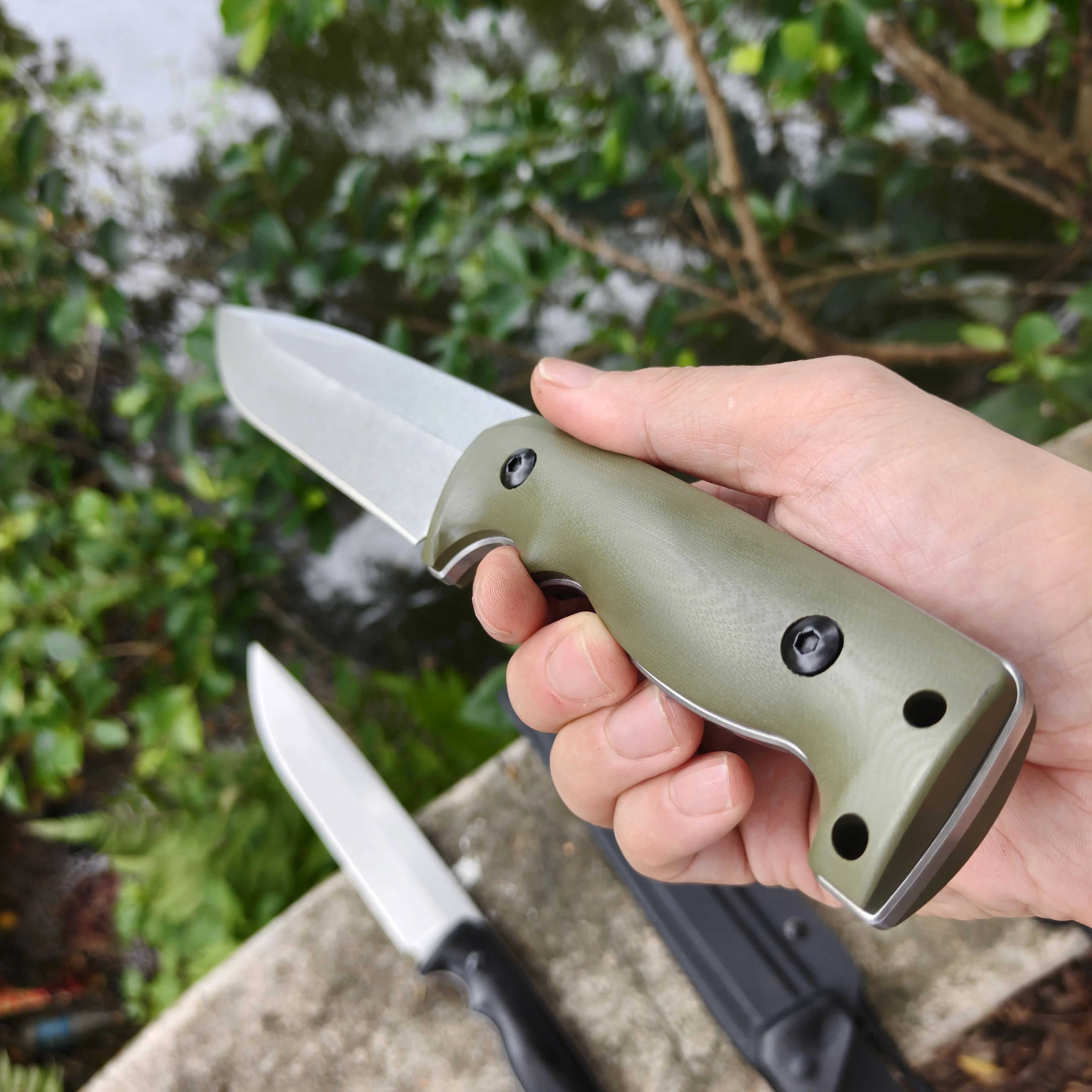 Faca de lâmina fixa para camping e atividades ao ar livre, em aço 420 com cabo em G10, personalizável com logotipo._voghion.com