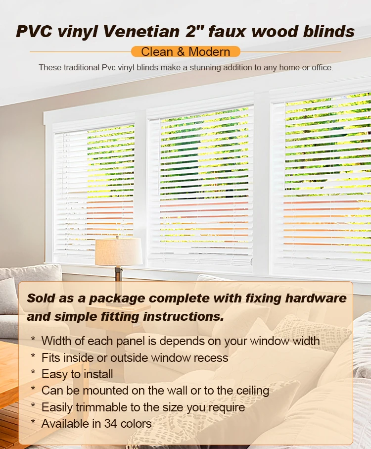 Hot Sale Cordless Pvc Blinds Wooden Blinds 2 Inch Faux Wood Blinds