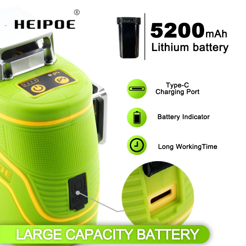 Pro   HEIPOE  MTM350B   360 Rotary Multi Cross Green Magnet 3D 12 Lines   Nivel Laser