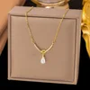 Water droplet pearl pendant stainless steel necklace