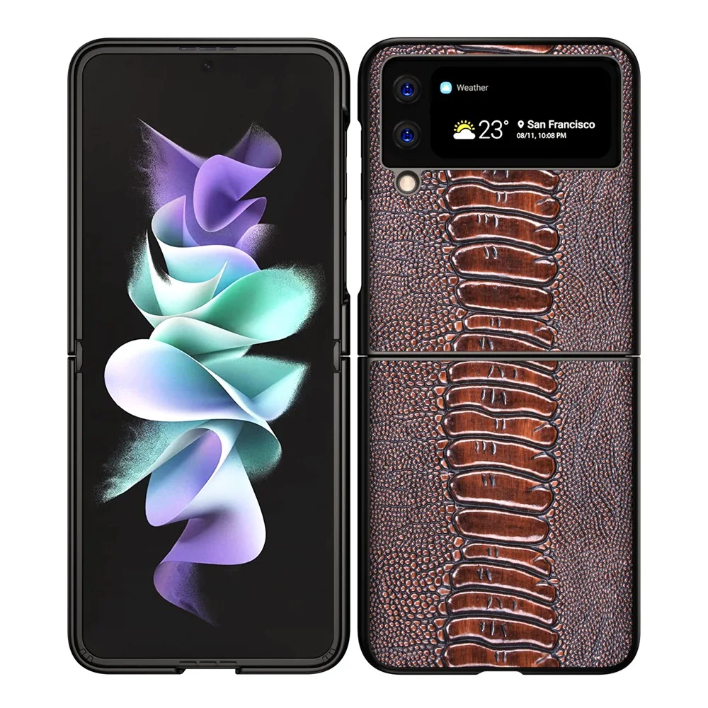 Crocodile Pattern Ostrich Footprint Genuine Leather High-End Luxurious Business Style Case For Samsung Galaxy Z Fold Flip 4 5 6