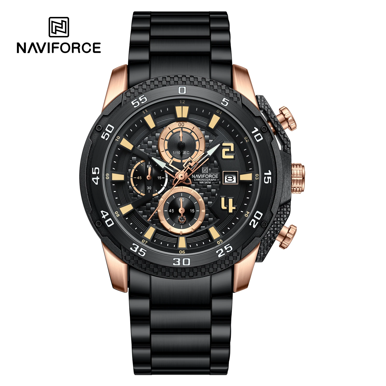 NAVIFORCE 8047 Men Watch Sport Top Brand Luxury Chronograph Date Original Wristwatch Stainless Steel Watches Quartz Male Clock