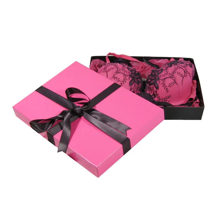 Custom Sexy Bra Pink Packaging Boxes Lingerie Set Fancy Underwear Swimsuit  Women Clothing Cardboard Gift Paper