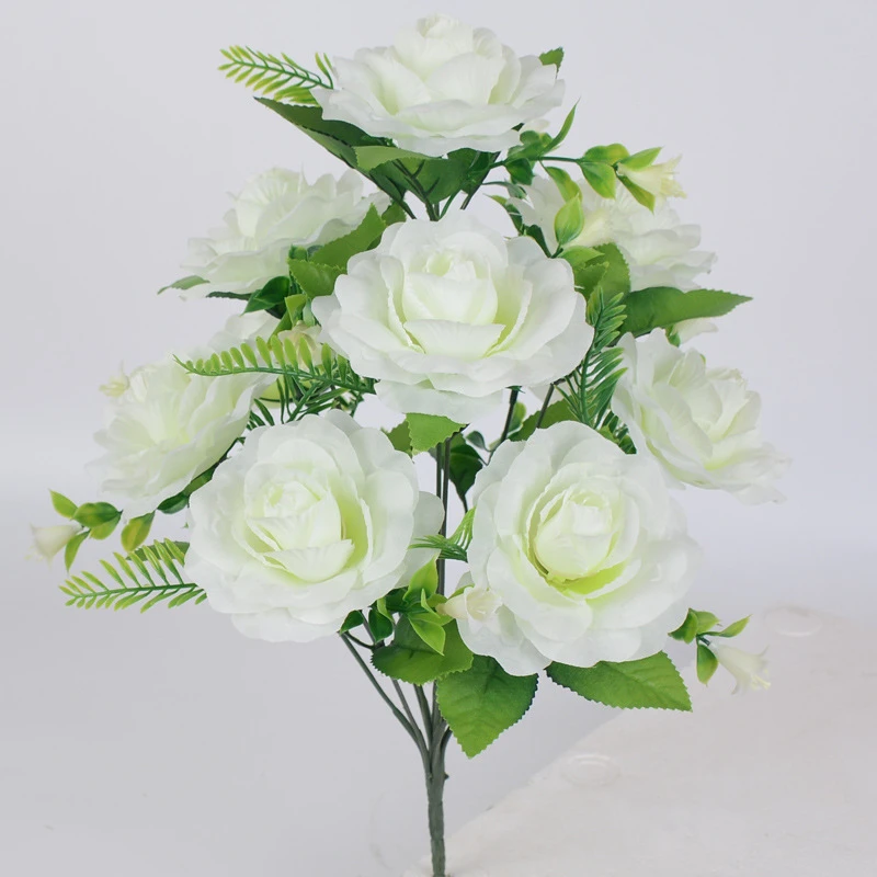 Yiwu Factory 10 Heads Roses Bushes Silk Artificial Rose Bouquet For