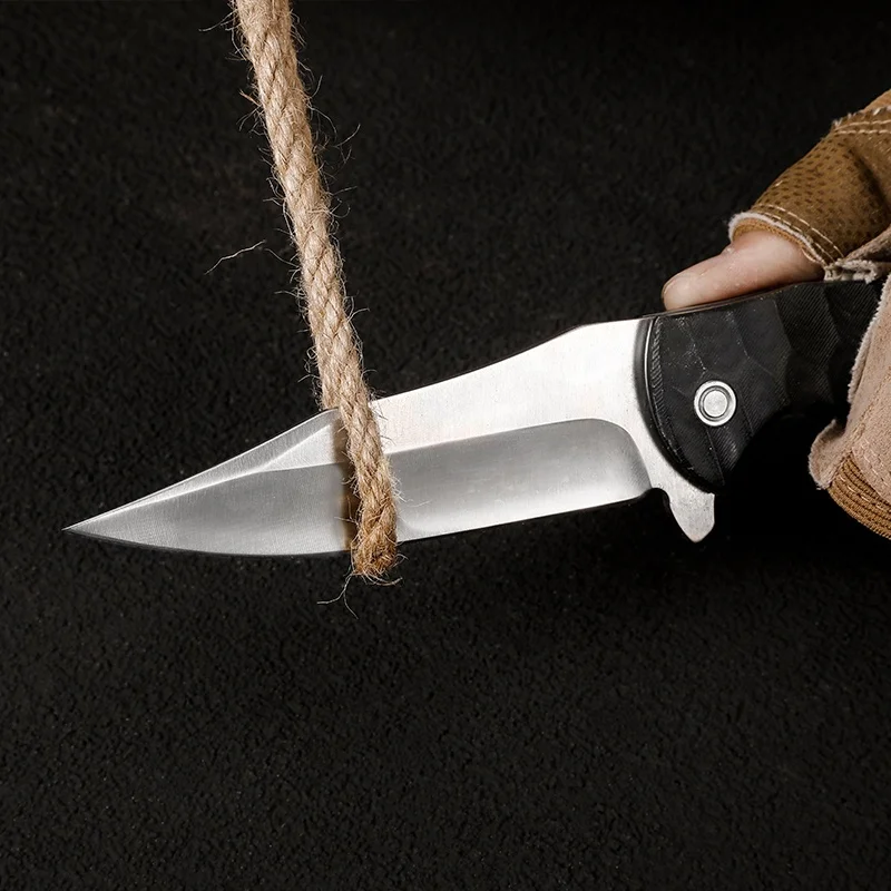 Outdoor Tactical Camping Hunting Bushcraft EDC Folding Pocket Knife G10 Push Button Combat Knife Durable Nylon OEM Customizable