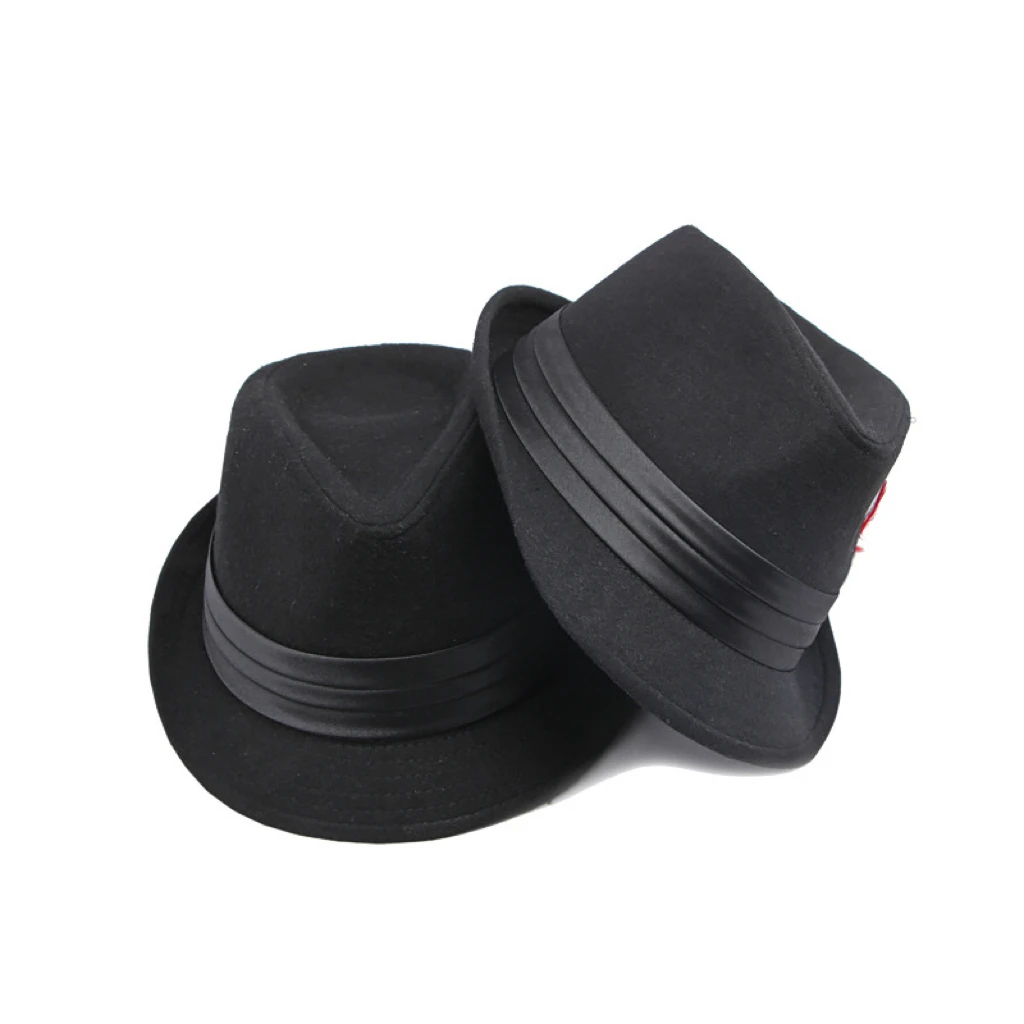 Black Fedora Hat Fashion Men Flat Brim Mens Wide Brim Hat Fashion