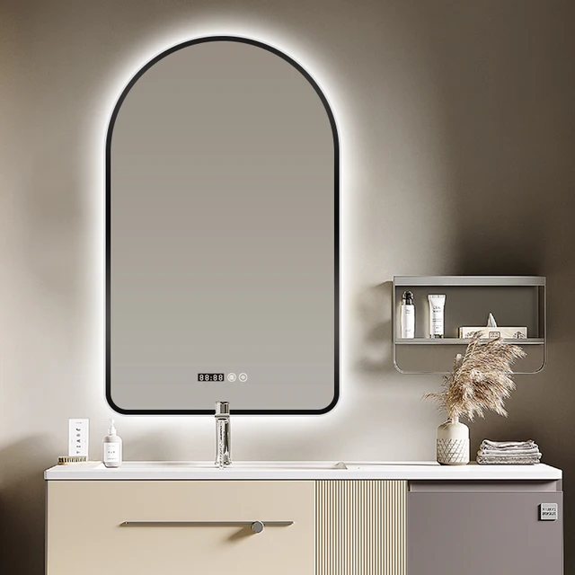 Thickened aluminium frame brushed Bathroom  LED Mirror Arch Mirror With Led Light Touch Screen Switch Anti-foggy Bathroom Mirror