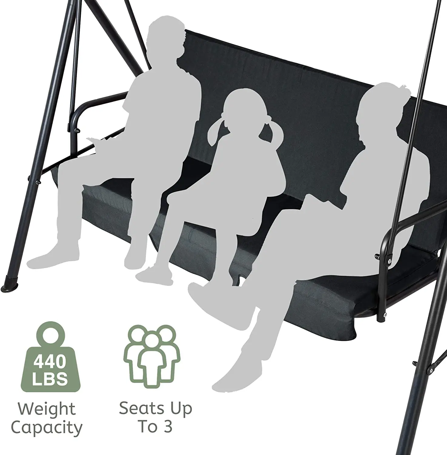 Patio Swing Chair,2/3person Outdoor Canopy Swing,Porch Swing With Removable Thicken Cushion And