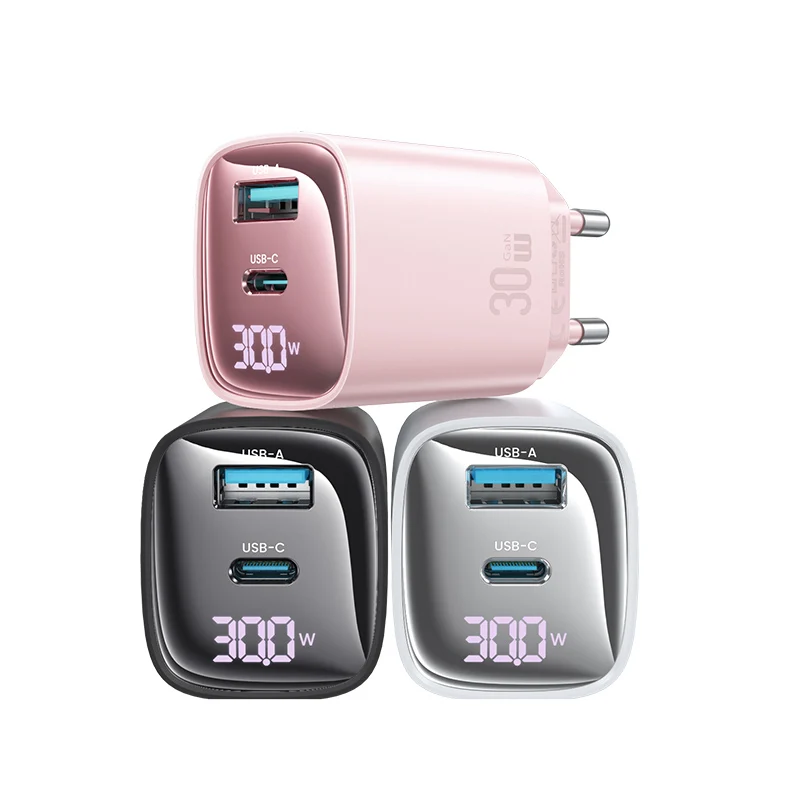 USAMS CC229 Dual USB Type C Port Wall Charger Super Fast 30W GaN Mobile Phone Power Adapter with EU Plug