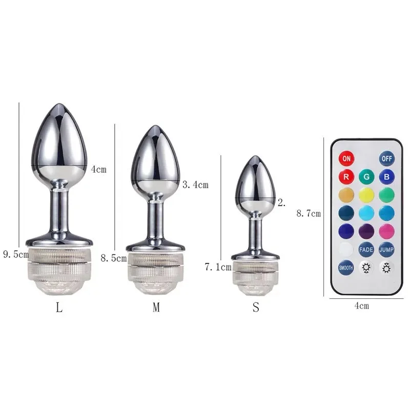 LED Flashing Light Up Anal Butt Plug - Remote Controlled Stainless Steel  Sex Toy for Couples, Waterproof and Customizable