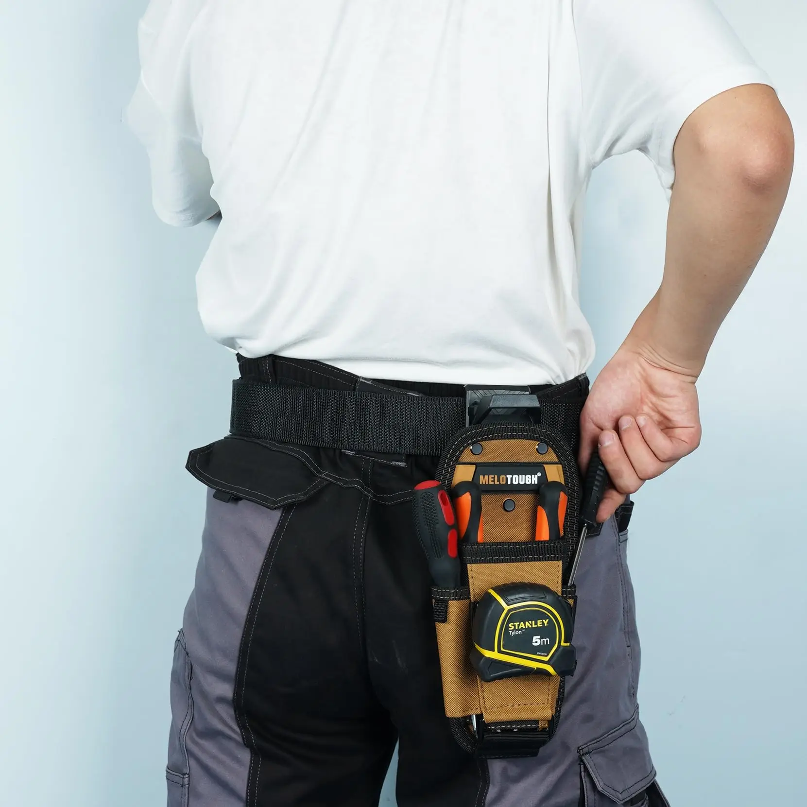 MELOTOUGH Small Tool Pouch and Quick Release Belt Clip,Clip on Tool Belt Pouch with Electrician Tapemeasure Clip Tool Holster