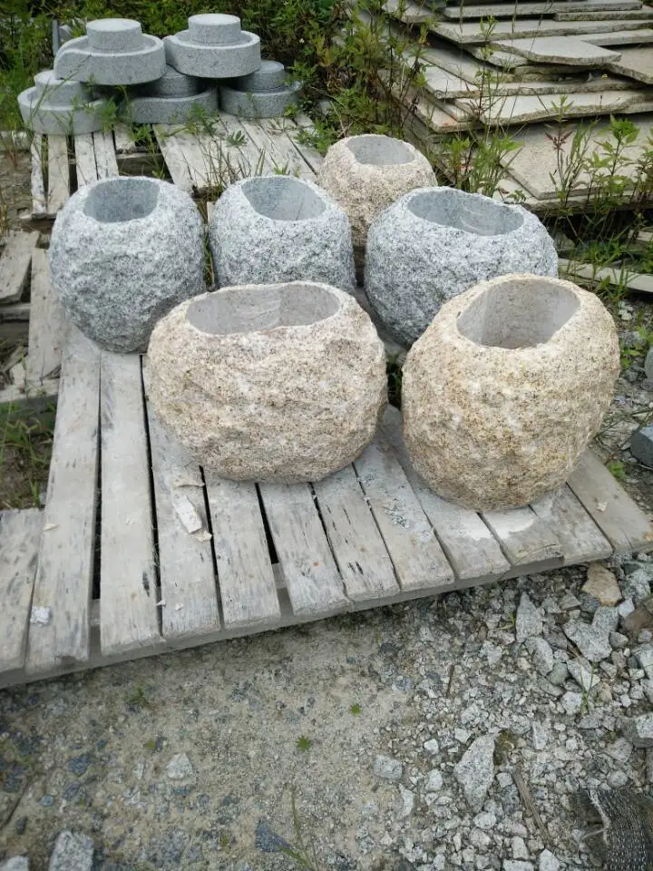 Wholesale Hand Carved Black Natural Granite Flower Pot for Outdoor Garden  Yard Lawn