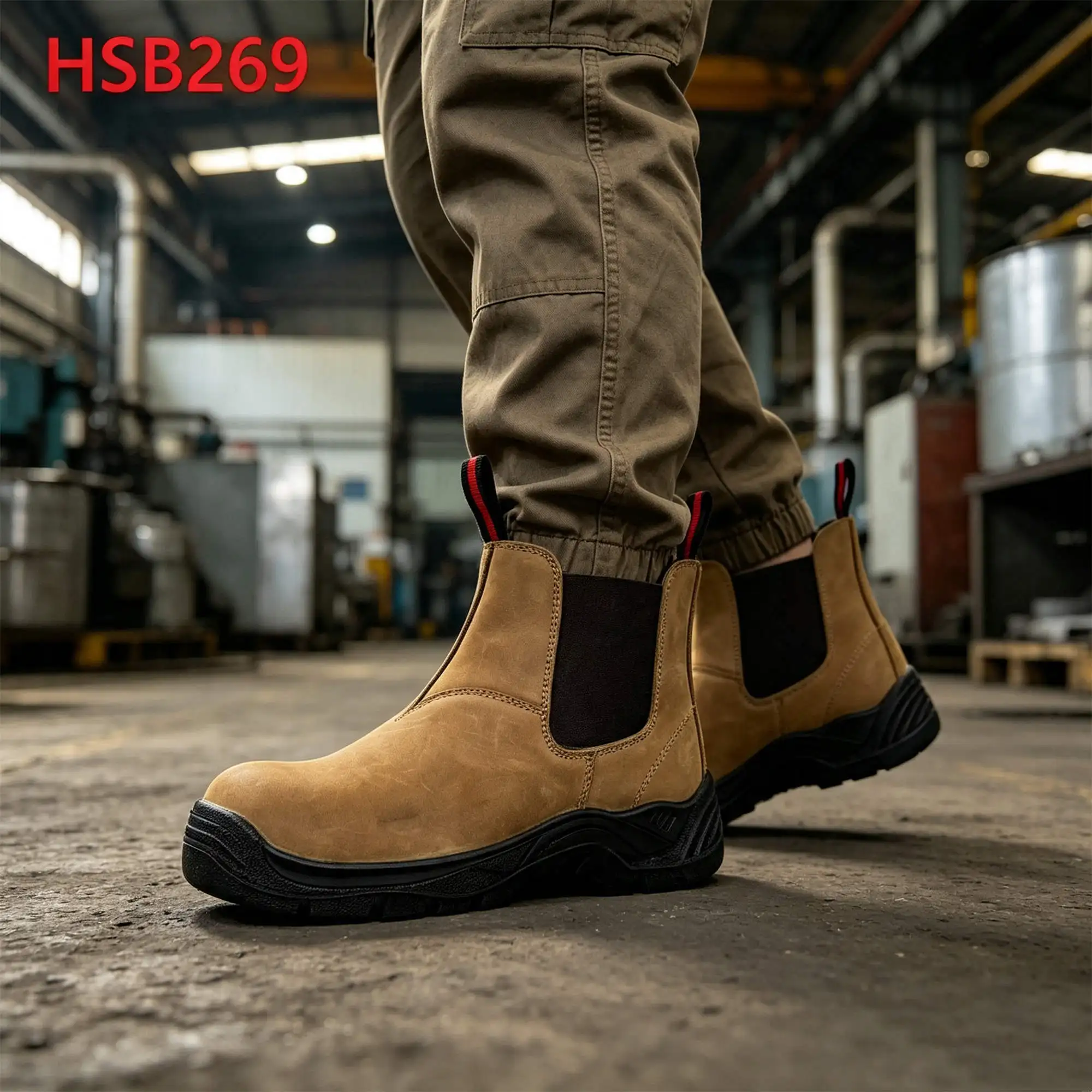 ZYF,Heavy Industry Quality Nubuck Leather Brown Safety Shoes Pull on Style Hua Singh Leather Work Boots with Steel Toe HSB269