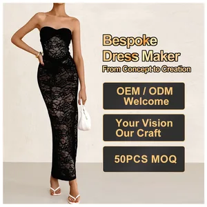 2025 New Sexy Lace Bandage Dress for Women Summer Sleeveless Through Fitted Midi Dress Strapless Solid Color Party Dress