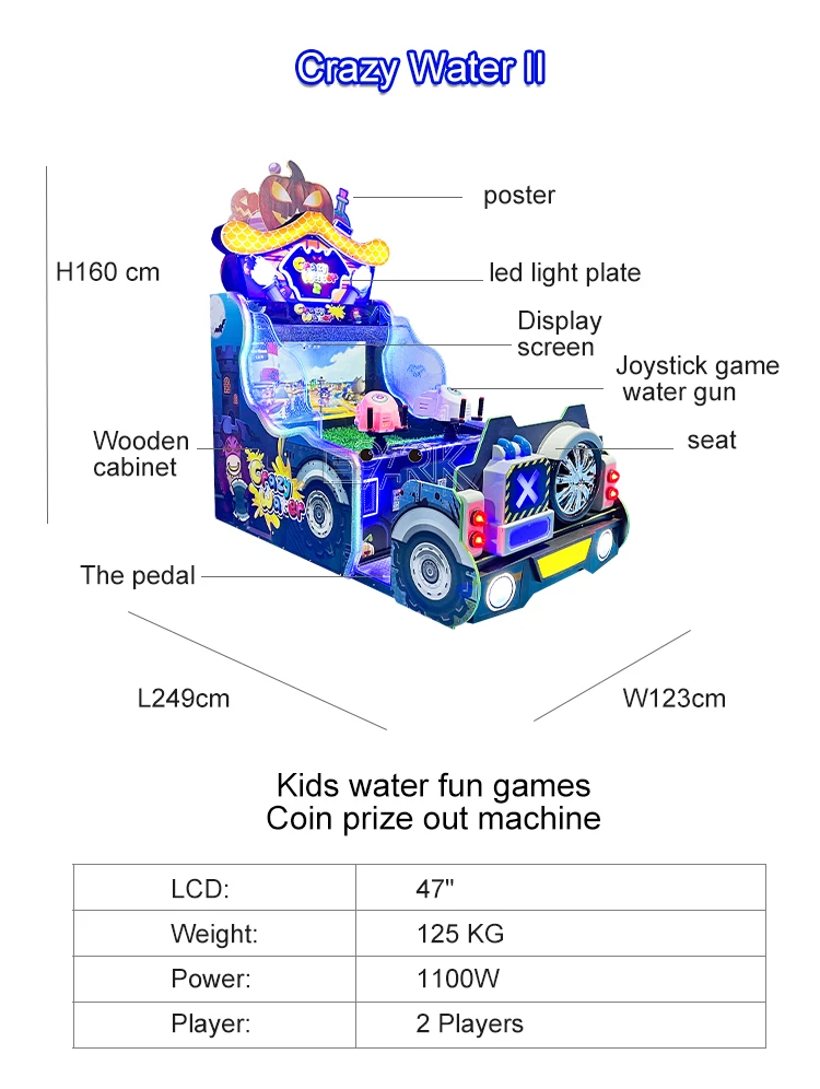 Indoor Water Gun Games Arcade Ticket Machine Crazy Water Shooting Game Machine For Kids Park