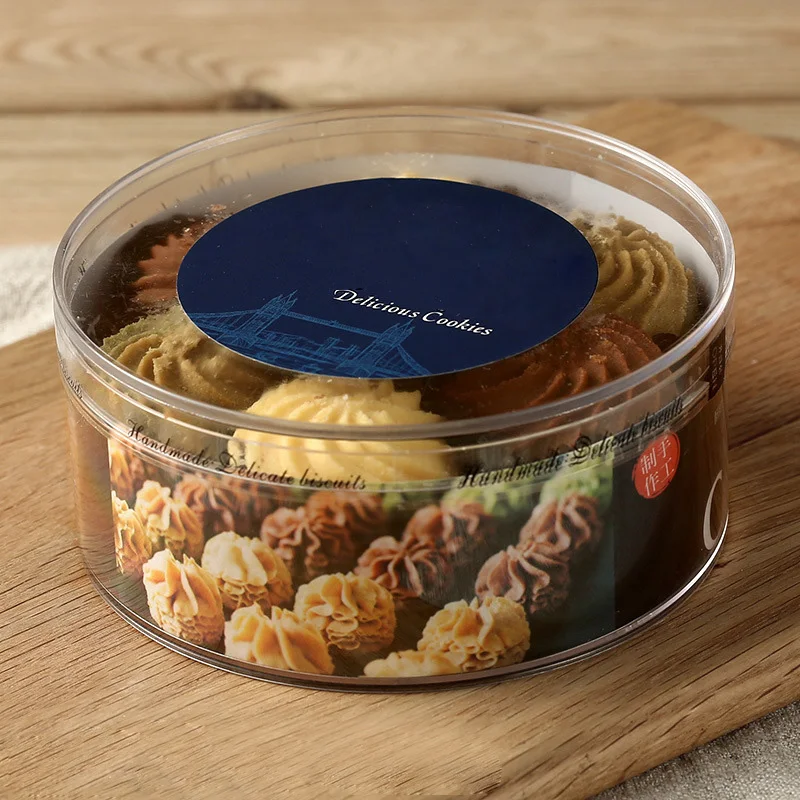 Wholesale plastic food storage clear round PS nut pastry box for baked goods packaging with lid
