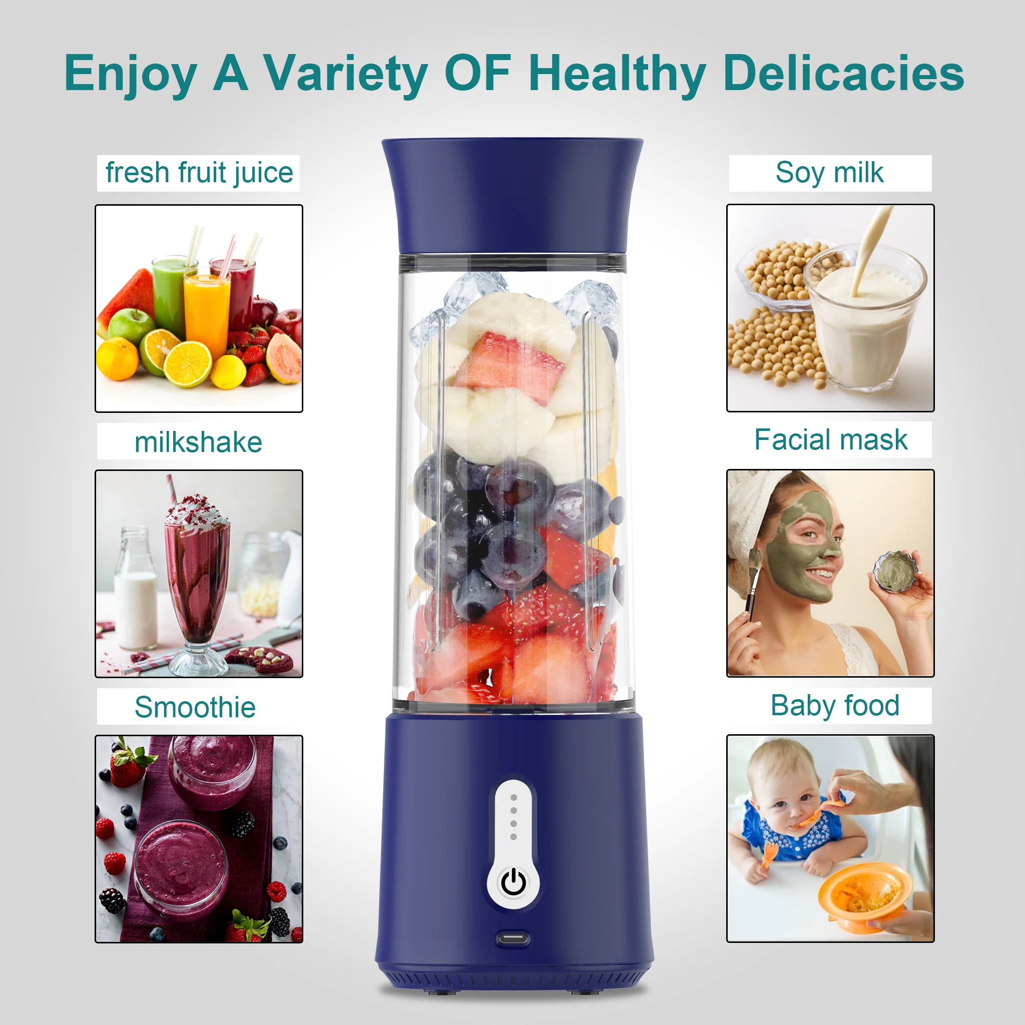 500ml Portable Juice Blender 4000mah Usb Fresh Juice Rechargeable Smoothie  150w Personal Juicer Cup Fruit Mixer Machine