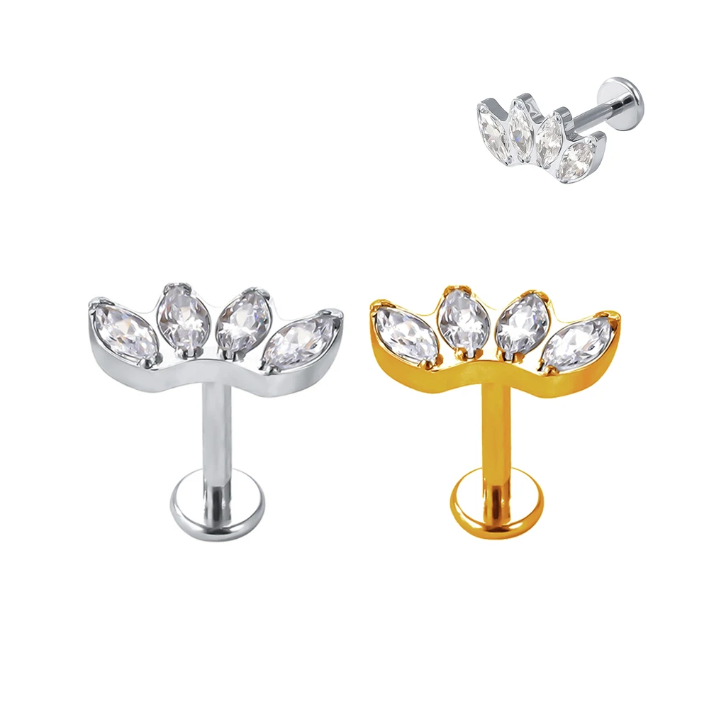 Wholesale Fine Piercing Jewelry Marquise CZ Set Curve Top 16G F136  Titanium Earring Nose Rings Labret Body Jewelry for Women
