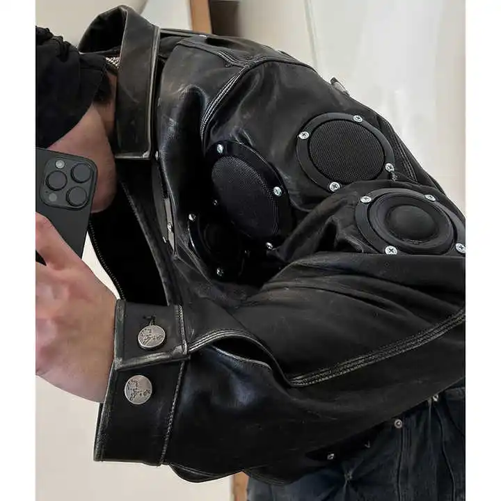 Men's Winter Racing Motorbike Bomber Leather Jacket Salati Designer Acid Wash Zipper Cropped Wax Hip Hop Streetwear Jacket gallery 3