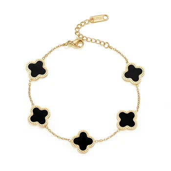 Wholesale Hot Sale Jewelry Luxury Gift Stainless Steel 18K Gold Women Lucky Flower Bracelet
