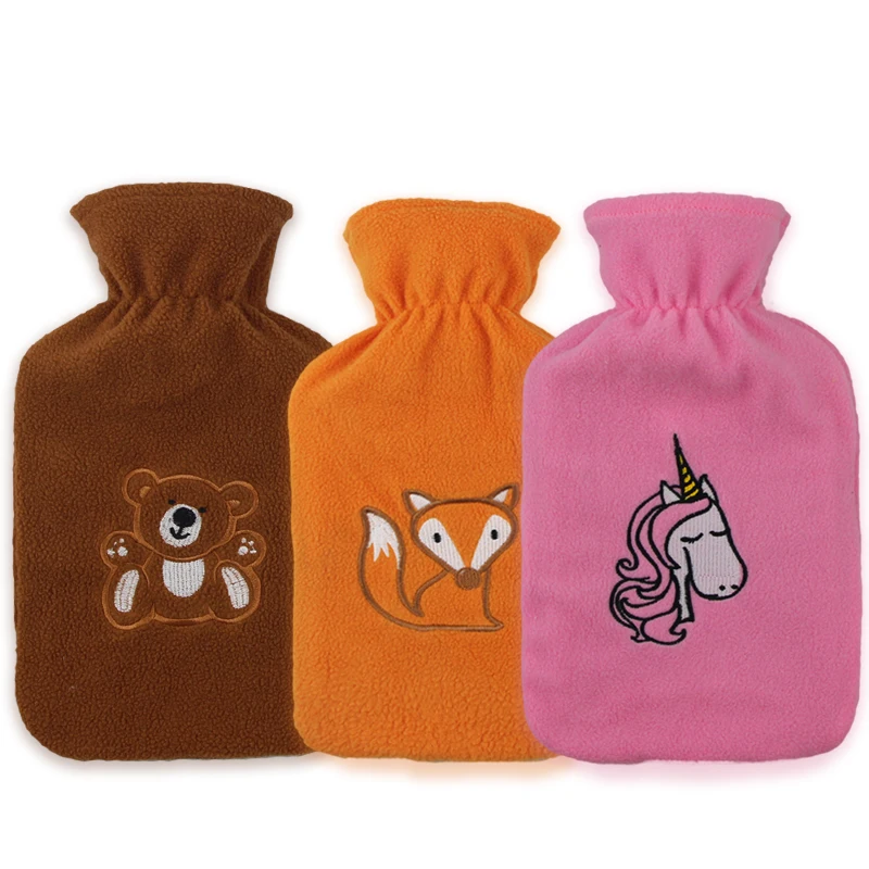 2 liter rubber hot water bottle portable hand bed warmer cheap fleece hot water bag cover for pain relief