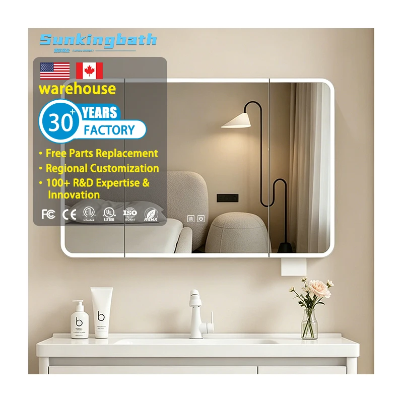 Factory New Hotel Bathroom Decoration Mirror Cabinet Aluminum Bathroom Cabinet with Three Color Light Adjustment for Hotel