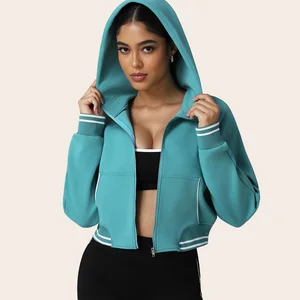Premium Quality Workout Athletic Women Sportswear Zipper Custom Logo Gym Crop Hoodie Manufacture
