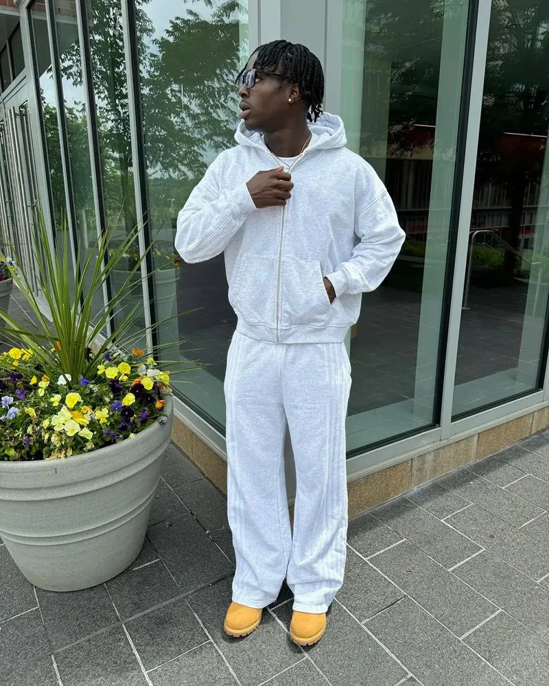 SALATI High Quality Oversized Zip up Hoodies and Jogger Set Men Streetwear Custom logo Tracksuit Sweatpants and Hoodie Set Men