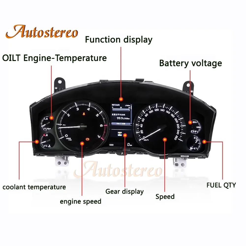 12.3 Virtual Cockpit Meter Screen for Toyota Land Cruiser LC200 2008-2020 Digital Cluster Instrument Panel Multimedia AutoPlayer