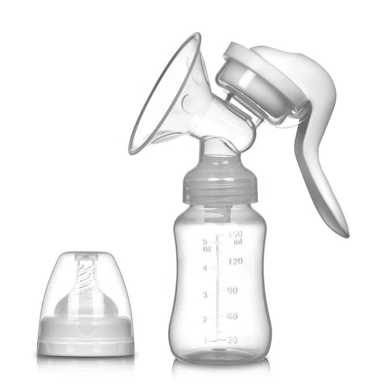 Color Box Packing 150ml Manual Breast Pump with Bottle Lid Silicone Milker Milk Extraction Breast Milk Pump