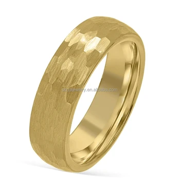 POYA 6mm Gold Hammered Tungsten Carbide Ring Unisex Classic Mens Womens Wedding Engagement Anniversary Gift