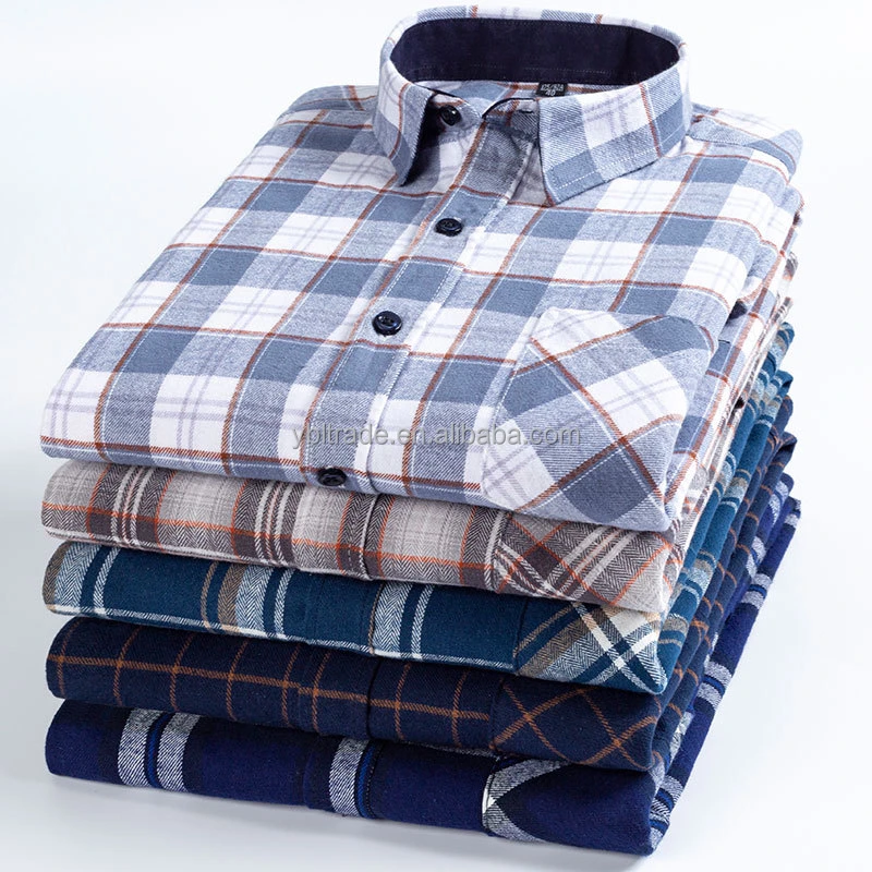 Mens Long Shirt Soft 100% Cotton Comfortable Casual Slim-fit Plaid ...