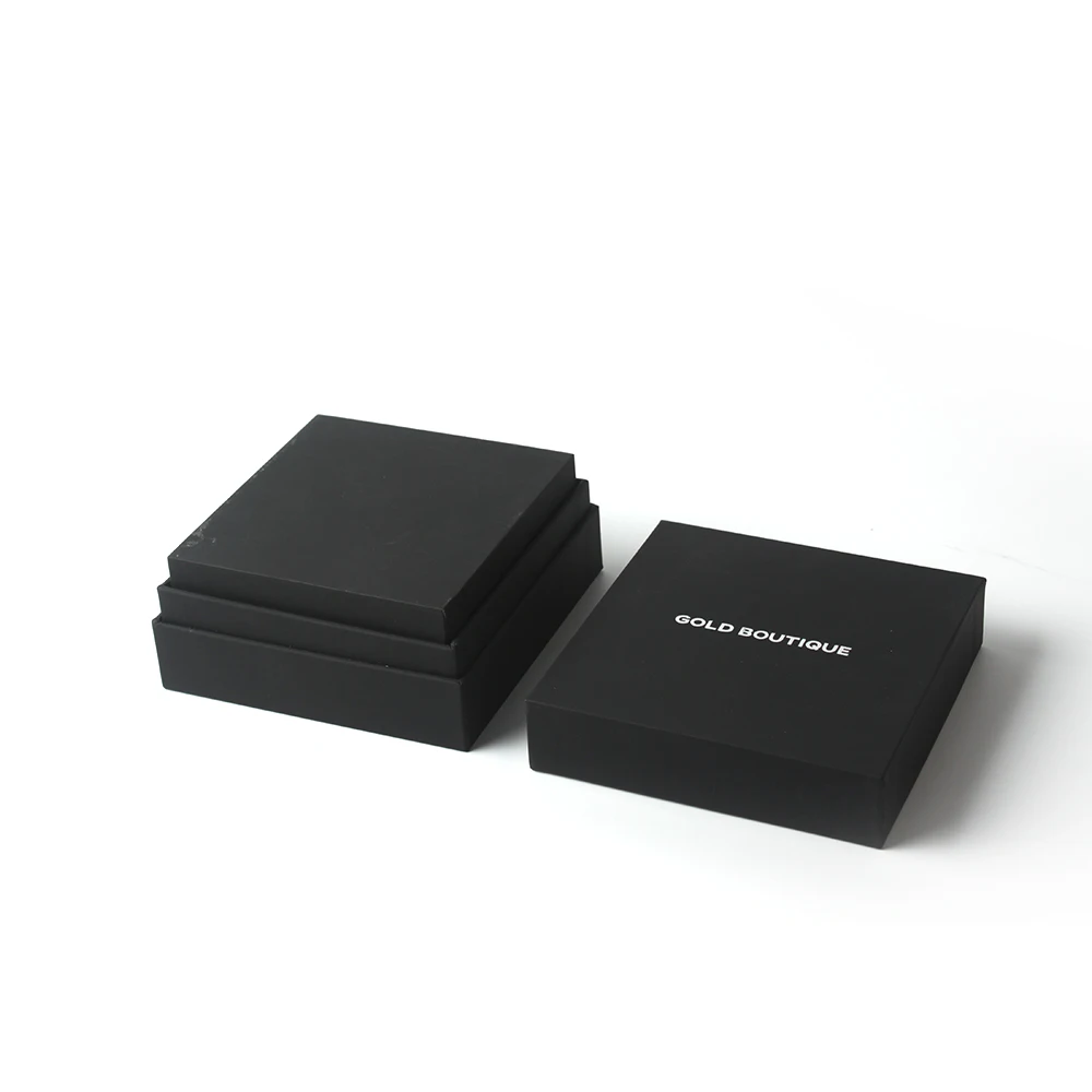 Eco Friendly Black Cardboard Rigid Lid and Base Paper Gift Box Packaging Embossed Ersonalised Ring Jewelry Box