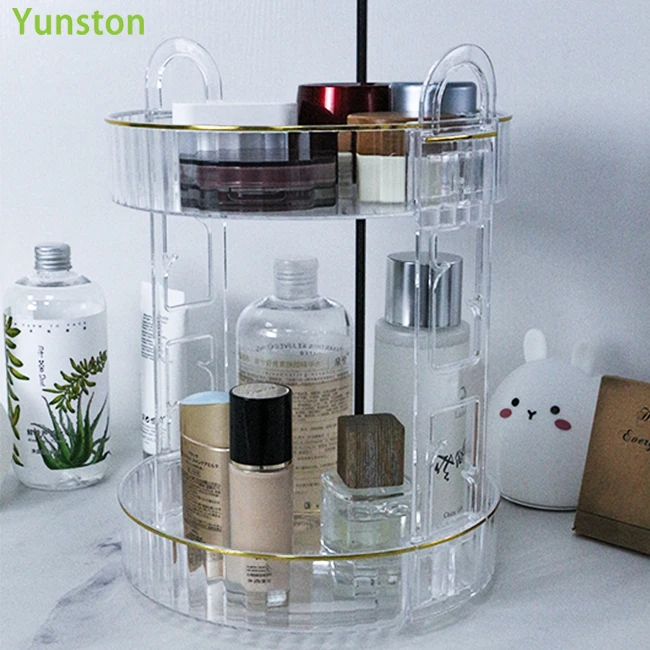 Home Desktop Dresser Shelving Storage Holders & Racks 360-degree Rotating Disk Double-layer Transparent Cosmetics Storage Rack