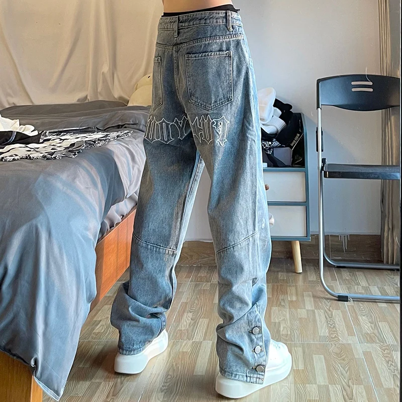 Cross Design Men Streetwear baggy jeans trousers Cross hip hop Mens Loose  Jeans Pants Women oversized Boyfriend Jeans Denim Jeans