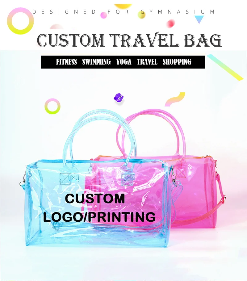 Custom Print Logo Transparent Clear Waterproof Holographic Duffle