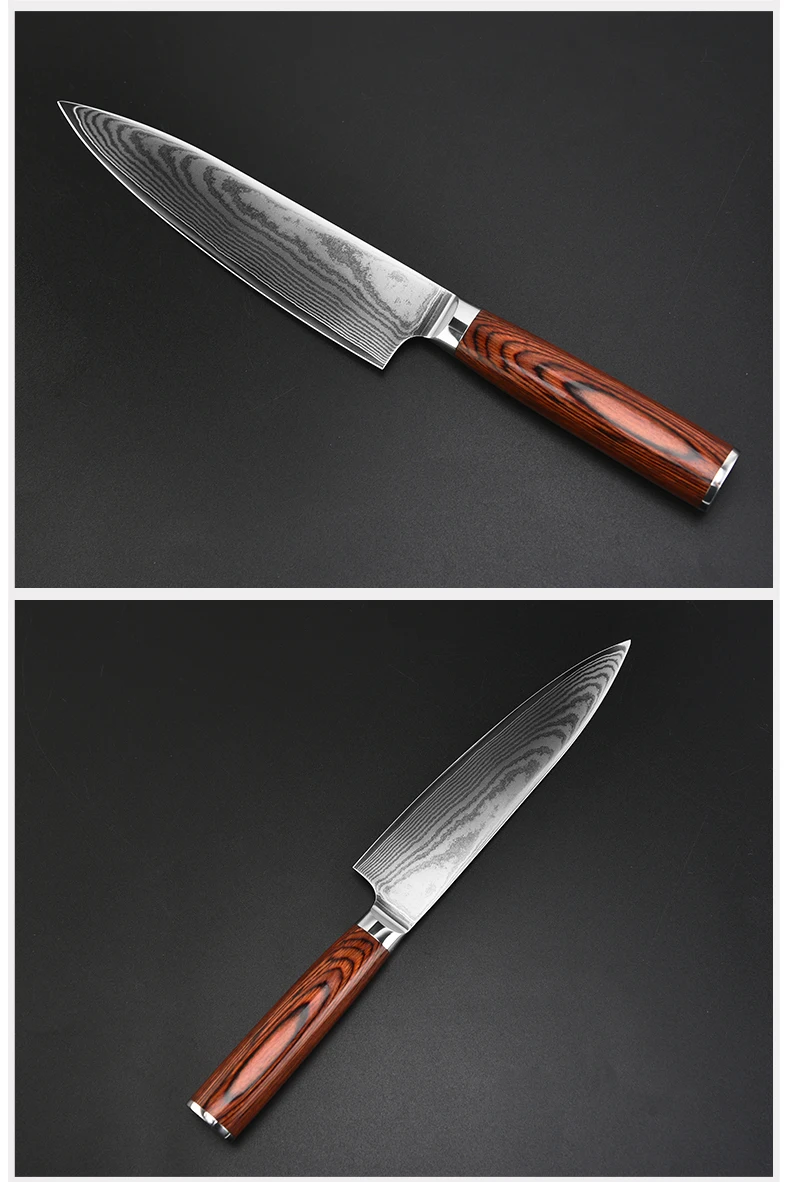 Professional Damascus Knives Wholesale 8 Inch Chef Knife Pakka Wood Handle Knifes For Kitchen