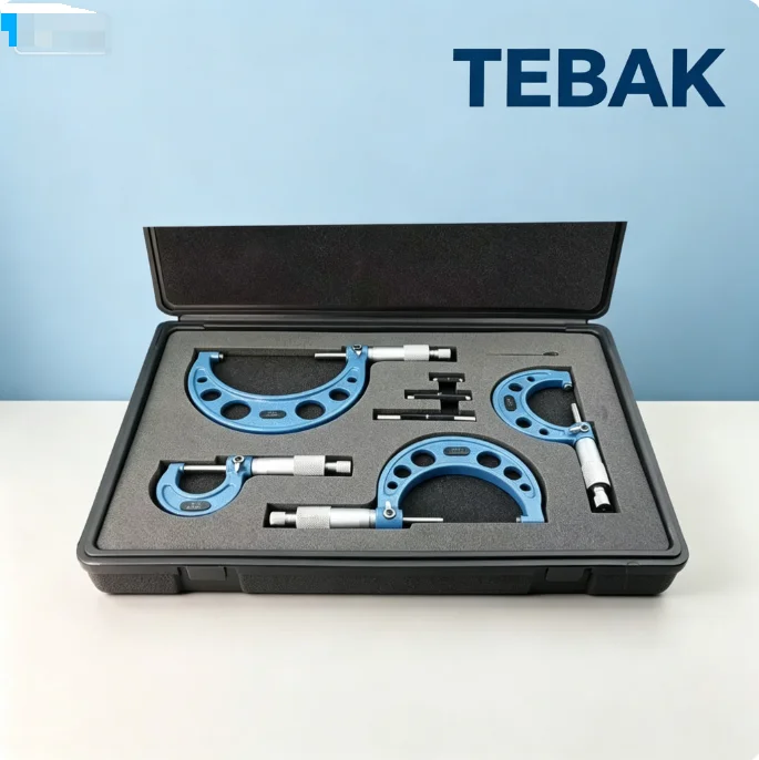 TEBAK Spiral Outside Micrometer Kit 0-100mm High Precision External Diameter Measuring Micrometer Set, 3/4/6 Pieces Optional