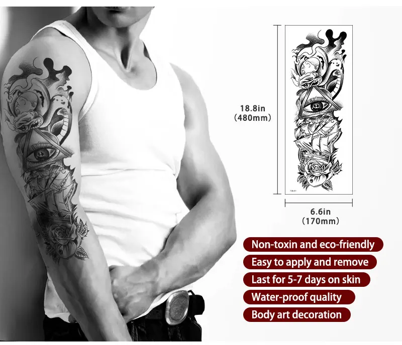 Hot adult full arm sleeve fashionable body art decoration temporary tattoo stickers style rich color print tattoo stickers