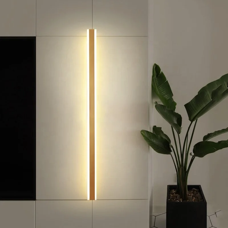 Luxury Modern Long Strip Linear Led Wall Light 800 1200 Brass Wall Lamps for Indoor Bedroom Living Room