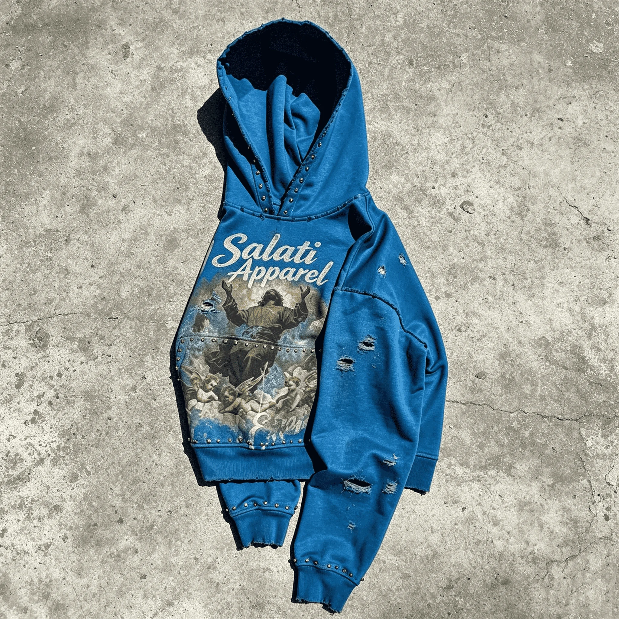 Custom Vintage Oversized Cotton Rhinestone Hoodie Acid Wash Distressed Graphic Pullover Sweatshirt gallery 7