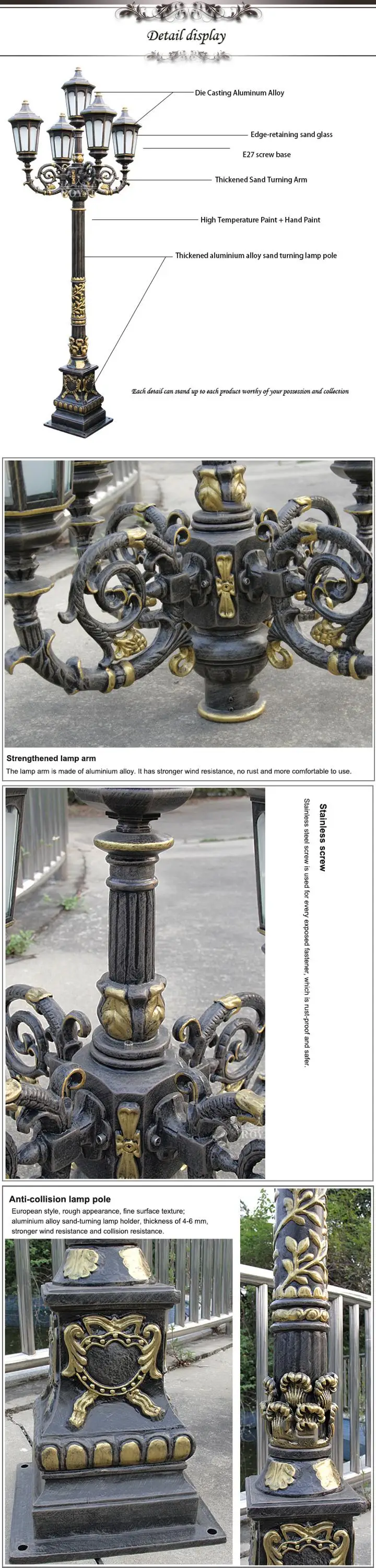 brass outdoor pillar lamp modern classic trend simple aluminum alloy solar post lights outdoor led