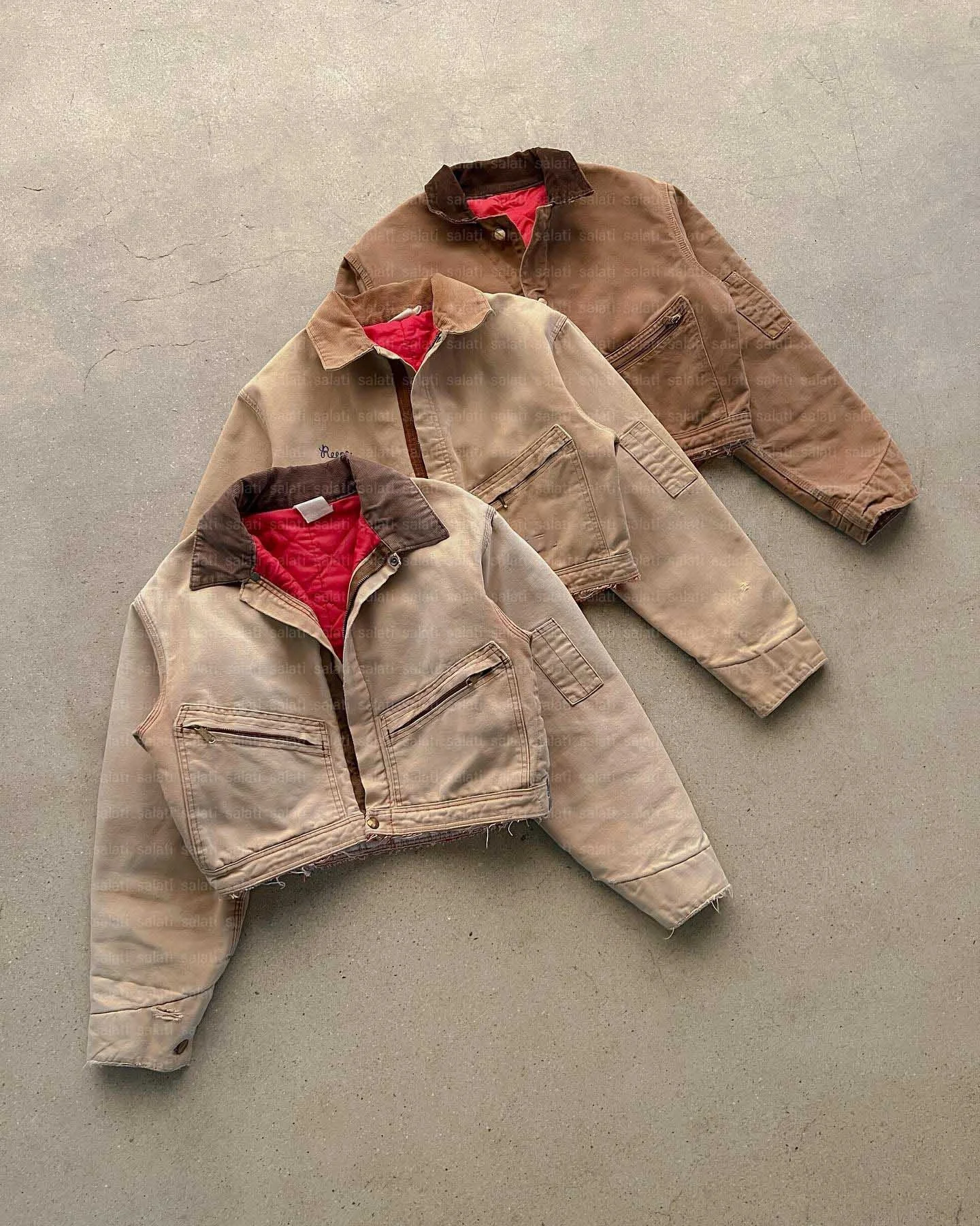 Salati Custom Cotton Twill Duck Canvas Zip up Trucker Acid Wash Vintage Cropped Unisex Carpenter Worker Workwear Work Jacket Men