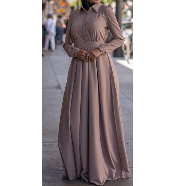 Latest Design Unlined Muslim Women Shirt Dress Buttons Front Fastening