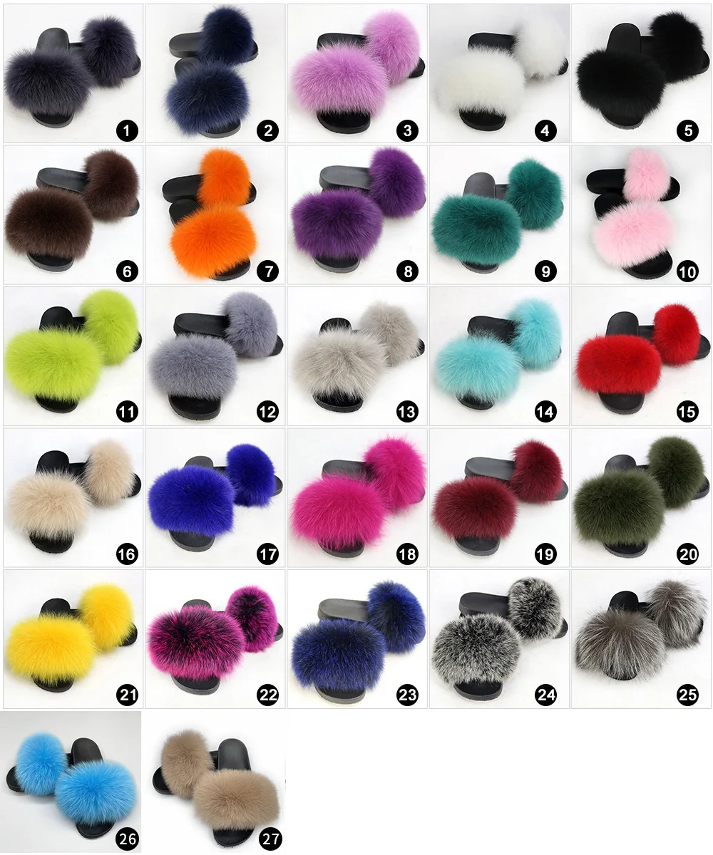 Kids and Adults' Multiple Colors Fur Sandals Real Furry Fox Fur Slipper