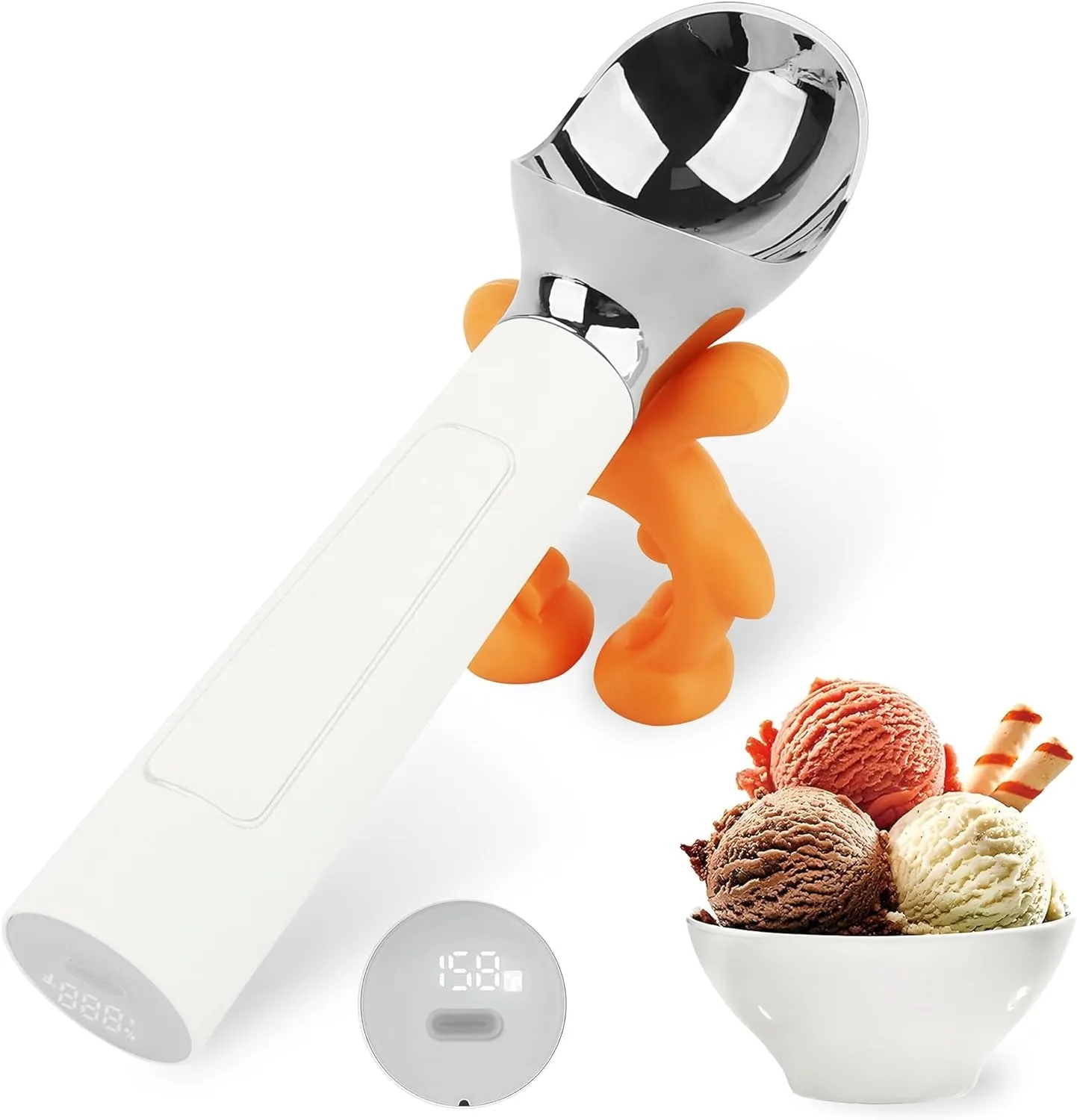 Laudtec Heated Ice Cream Scoop Electric Scooper for Hard IceCream Self Warming Spoon Battery Rust-Proof Metal Easy to Clean Sz03