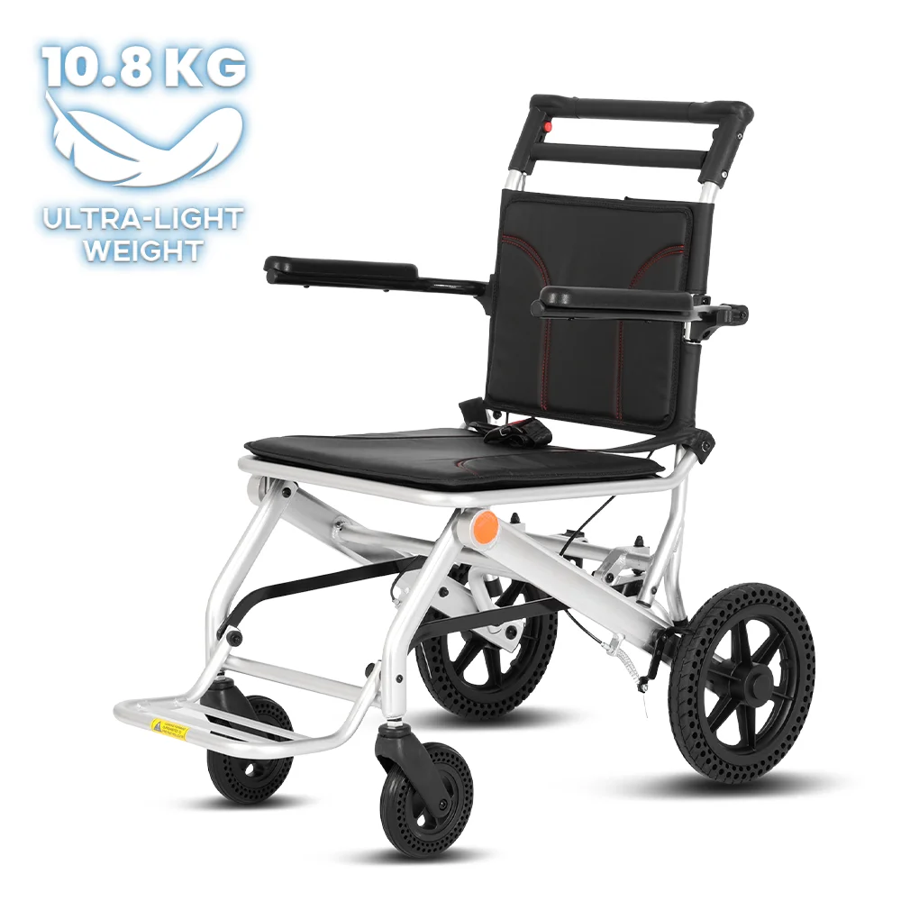 Portable Aluminum Transport Wheelchair with Handbrake Compact Wheelchair Ultralight Travel Wheelchair Simple for Adults & Kids