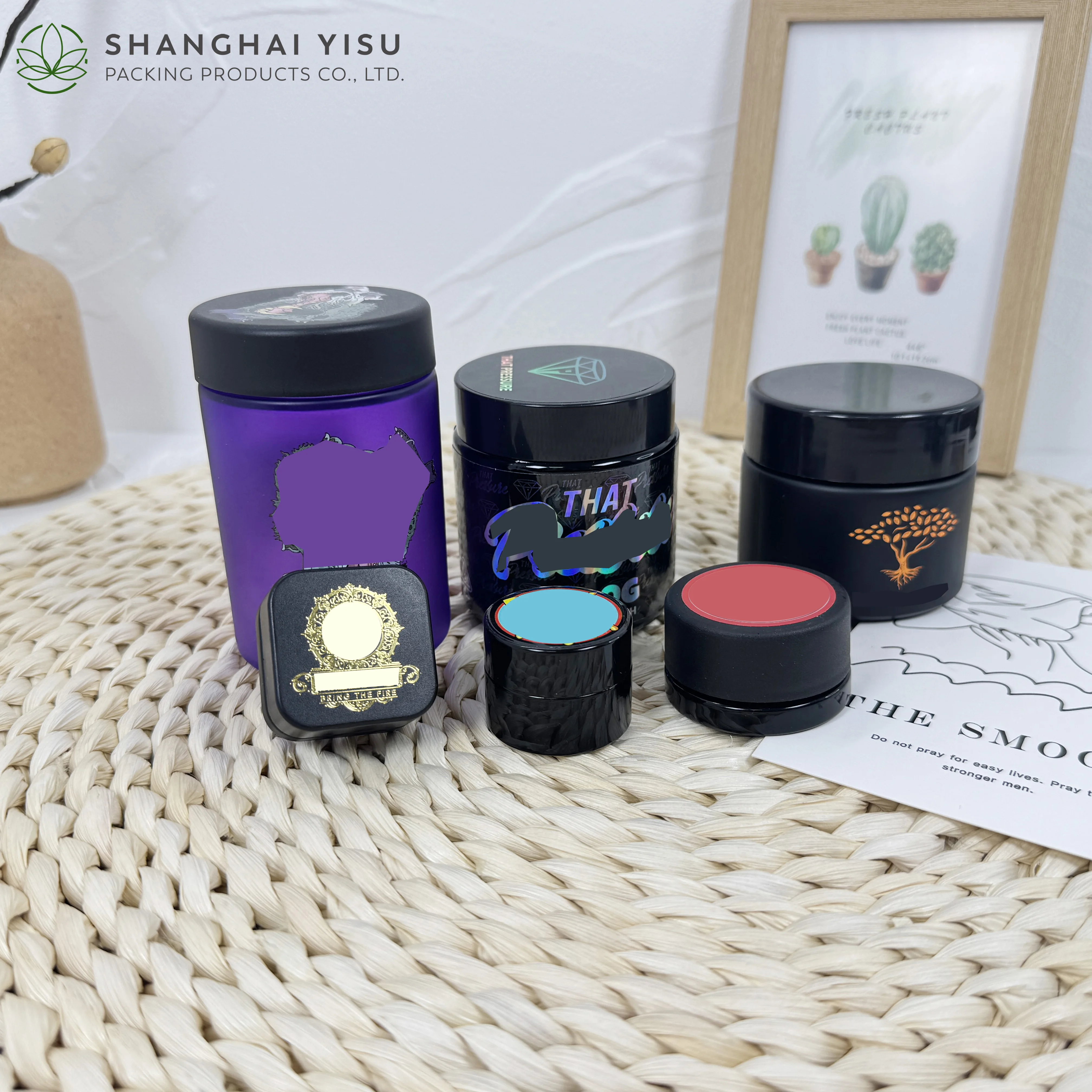Custom Logo Printing 1 3 5 7 9 Gram Glass Jars Containers