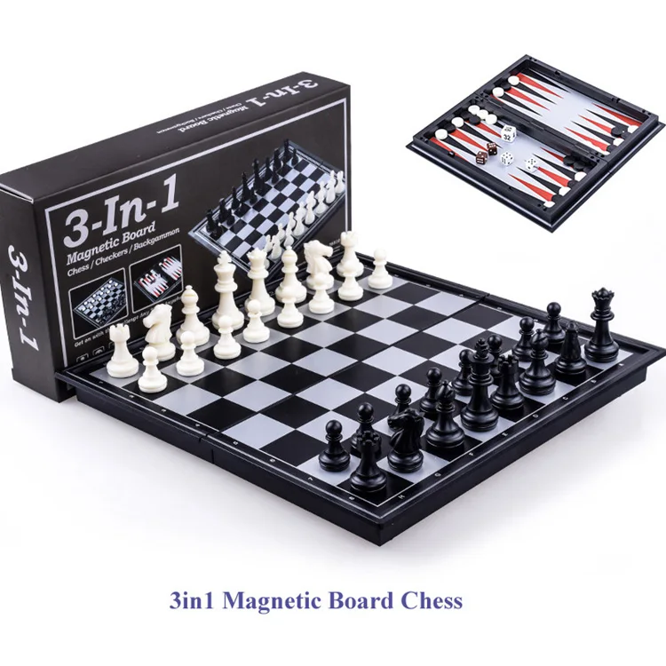 Kids 13.4 13.4 in MoneRffi 3 in 1 Magnetic Wooden Chess Set Large Size Board Game Folding Checkers Travel Chess Set and Draughts for Adult 34 * 34cm