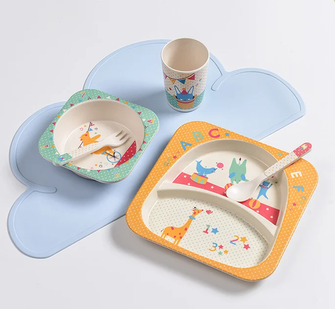 Biodegradable Children Tableware Baby Feeding Plate Bamboo Fiber